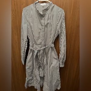 CALVIN KLEIN Womens Striped Button Down Front Tie Belt Shirt Dress Size 6